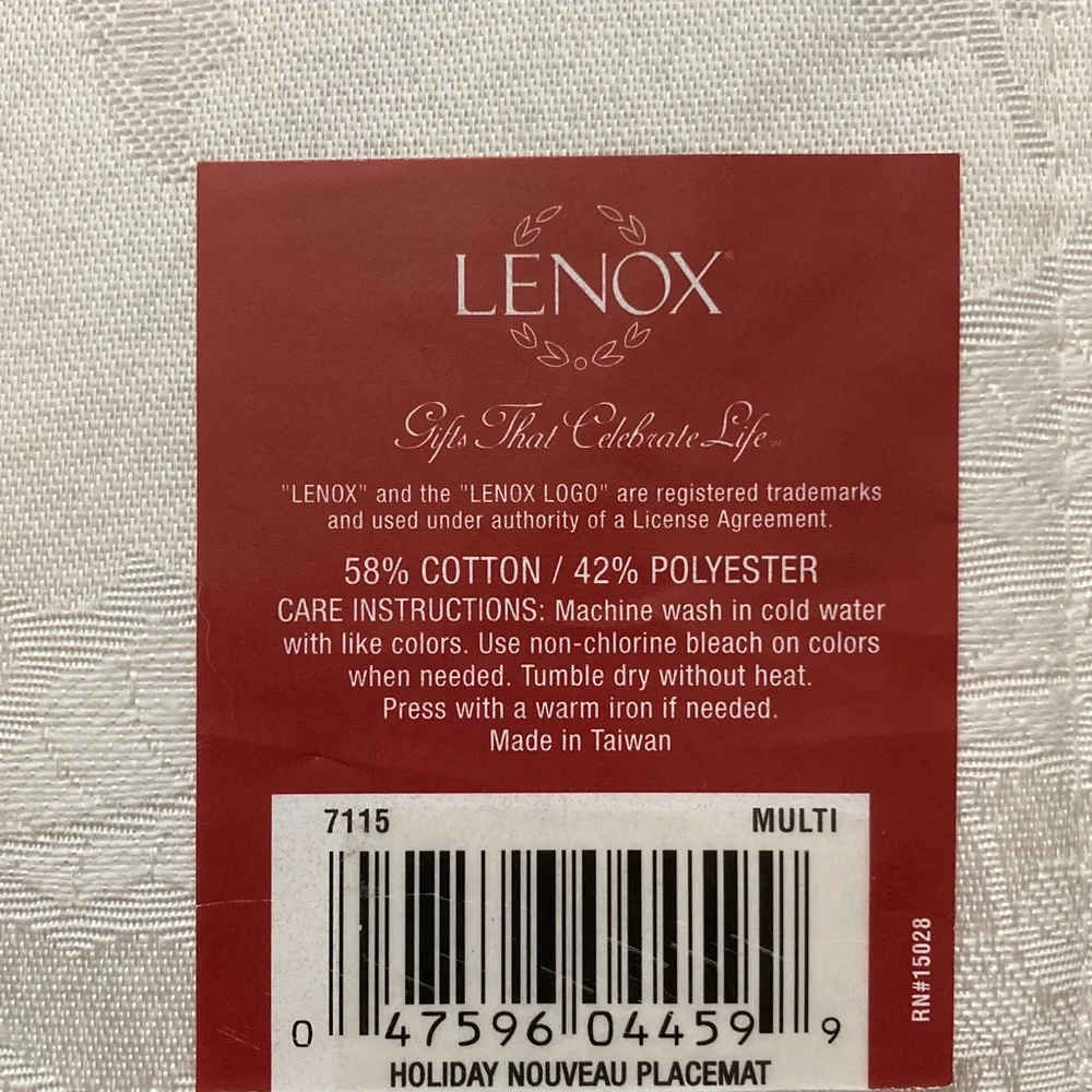 (Set of 4) Vtg Lenox Jacquard Cotton Blend Holiday Nouveau Placemat, Taiwan